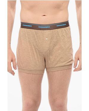 DSquared² Cotton Trunk Boxer With Logoed Waistband - Natural