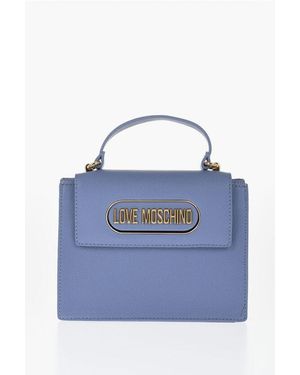 Moschino Love Textured Faux Leather Shoulder Bag With Golden-Effect L Size Unic - Blue