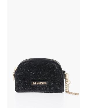 Moschino Love Satin Necessaire Embellished With Rhinestone - Black