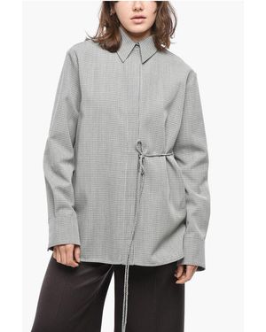 Jil Sander Check Wool Shirt With Lace-Up Detail - Grey
