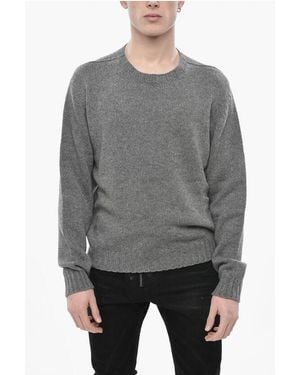 Palm Angels Cashmere-Blend Crewneck Jumper Curved Logo - Grey
