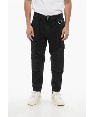 Balmain Stretch Denim Biker Jeans With Harness Details 17Cm - Black