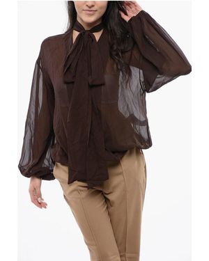 Blumarine Sheer Silk Blouse With Tie Neck - Brown