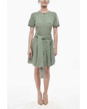 Loewe Linen-Blend Midi Dress With Front Knot - Green