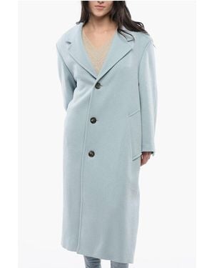 Ami Paris Wool Coat With Patch Pockets - Blue