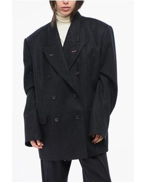 Maison Margiela Mm4 Mm14 Pinstriped Wool Double Breasted Blazer - Black