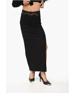 Christopher Esber Solid Colour Long Skirt With Lace Insert And Side Slit - Black