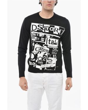 DSquared² Wool Blend Newspaper Jumper With Print - Black