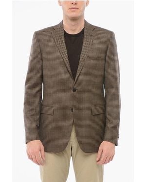 Corneliani Chequered Motif Wool Single Breasted With Flap Pockets - Brown