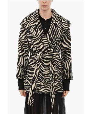 Tagliatore Animal Motif Coat With Belt - Black