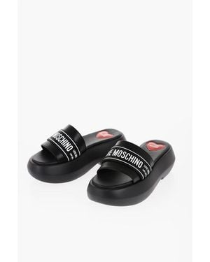 Moschino Love Leather Platform Sandals With Logoed Band 6Cm - Black
