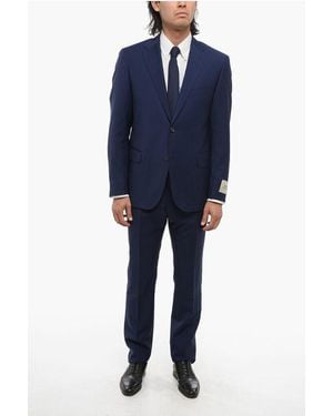 Corneliani Cc Collection Virgin Wool Side Vents Notch Lapel 2-Button Su - Blue