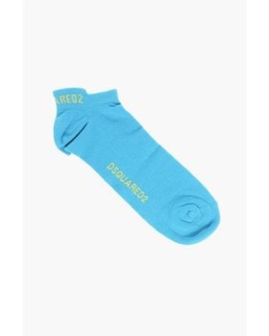 DSquared² Solid Colour No Show Socks With Contrasting Logo - Blue