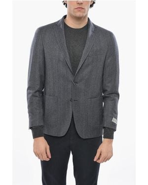 Nino Danieli Single-Breasted Herringbone Wool Blend Blazer - Grey