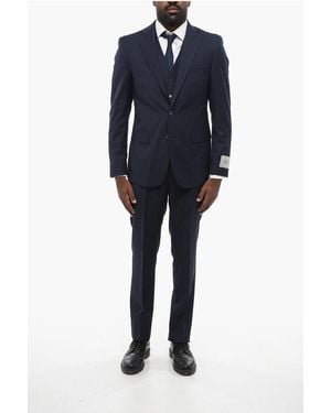 Corneliani Cc Collection Virgin Wool Side Vents Notch Lapel 3 Piece Wai - Blue