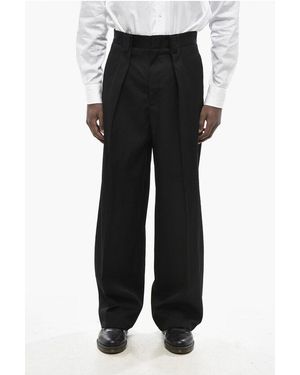 Jil Sander Virgin Wool Wide-Leg Trousers With One Pleat - Black