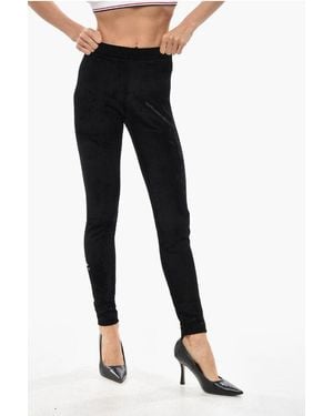 Balenciaga Skiwear Solid Colour Velvet Leggings With Embroidered Logo - Black