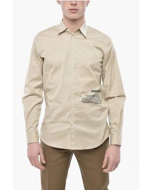 DSquared² Poplin Shirt Philosophy With Print - Natural