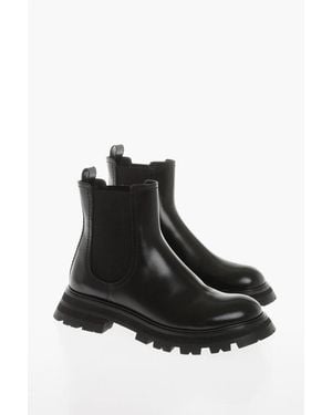 McQueen Brushed Leather Chealsea Boots With Tank Soles - Black