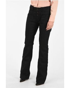 Saint Laurent High Rise Boot Cut Jeans With Logoed Buttons 21Cm - Black
