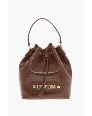 Moschino Love Crocodile Effect Faux Leather Bucket Bag With Maxi Logo - Brown
