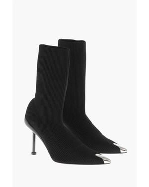 Alexander McQueen Ribbed Fabric Sock Booties With Stiletto Heel 9Cm - Black