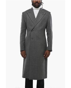Dior Striped Virgin Wool Double-Breasted Coat - Grey