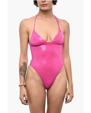 DSquared² Glitter One Piece Swimsuit With Embossed Logo - Pink