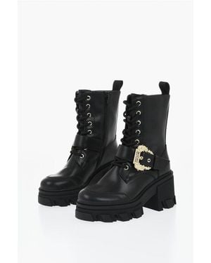 Versace Jeans Couture Eco-Leather Combat Boots With Jewel Buckle - Black