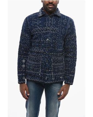 Altea Virgin Wool Etnic Cardigan With Patch Pockets - Blue