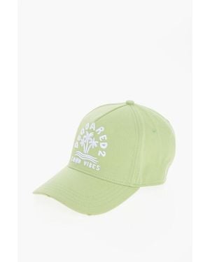 DSquared² Cotton Twill Cap With Good Vibes Embroidery - Green