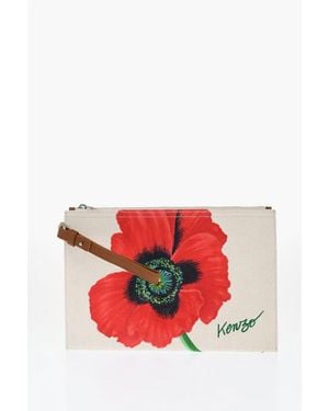 KENZO Cotton Twill Pouch With Embroidery - Red