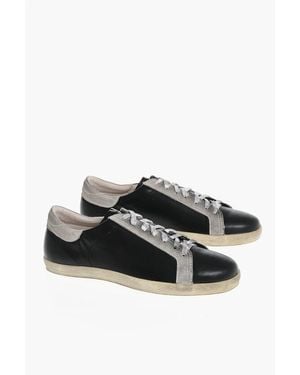Corneliani Vintage Effect Leather Low-Top Trainers - Black
