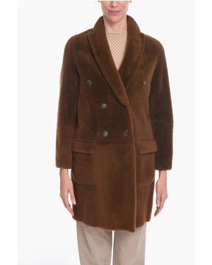 Brunello Cucinelli Sheepskin Fur Double-Breasted Coat With Flap Pockets - Brown