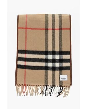 Burberry Checked Cashmere Scarf With Fringes - Black