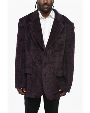 Raf Simons Fuzzy Effect Oversized Blazer With Notch Lapel - Blue