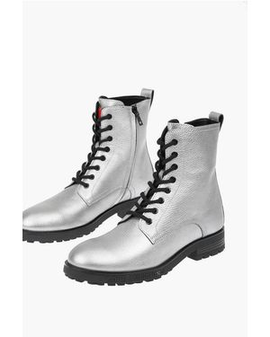 Moschino Love Glistening Textured Leather Combat Boots - White