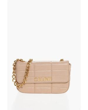 Celine Quilted Leather Shoulder Bag With Golden Details - Natural