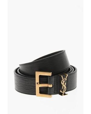 Saint Laurent Leather Belt Cassandra With 30Mm Branded Loop - Black