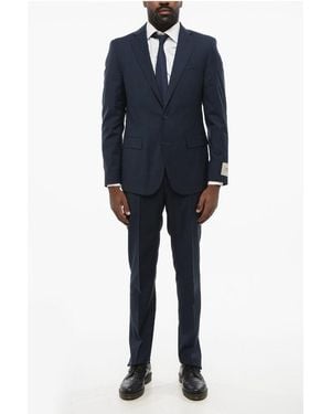 Corneliani Cc Collection Plaid Motif Side Vents Notch Lapel 2-Button Su - Blue