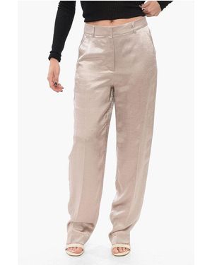Krizia Satin Pleated Trousers - Natural