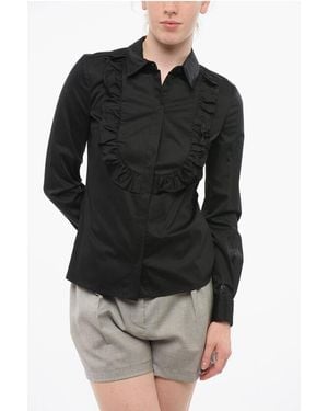 Elisabetta Franchi Cotton Blend Tuxedo Shirt With Hidden Buttoning - Black