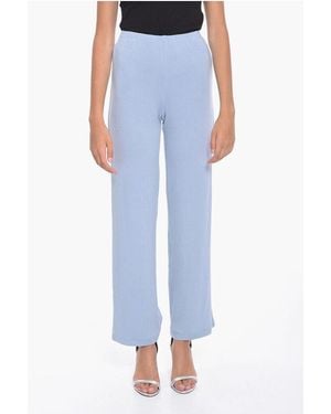 Lama Jouni Ribbed High-Waisted Palazzo Trousers - Blue