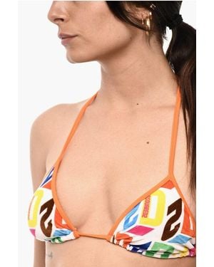DSquared² Logo Print Velour Bikini Top - Multicolour