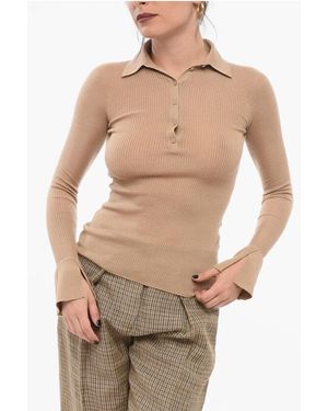Sa Su Phi Ribbed Cashmere Blend Jumper With Polo Neck - Natural