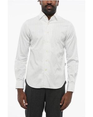 Corneliani Id Striped Cotton Popeline Shirt With Spread Collar - White