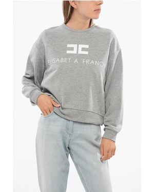 Elisabetta Franchi Brushed Cotton Crew Neck Sweatshirt With Printed Logo - Grey