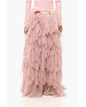 Elisabetta Franchi Tulle Flounced Maxi Skirt With Polka Dot Pattern - Pink