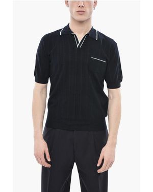 Altea Cotton Polo With Chest Pocket And Open Collar - Black