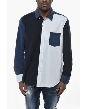 Eden Park Ribbed Velour Casual Shirt Arbonne Button-Down - Blue